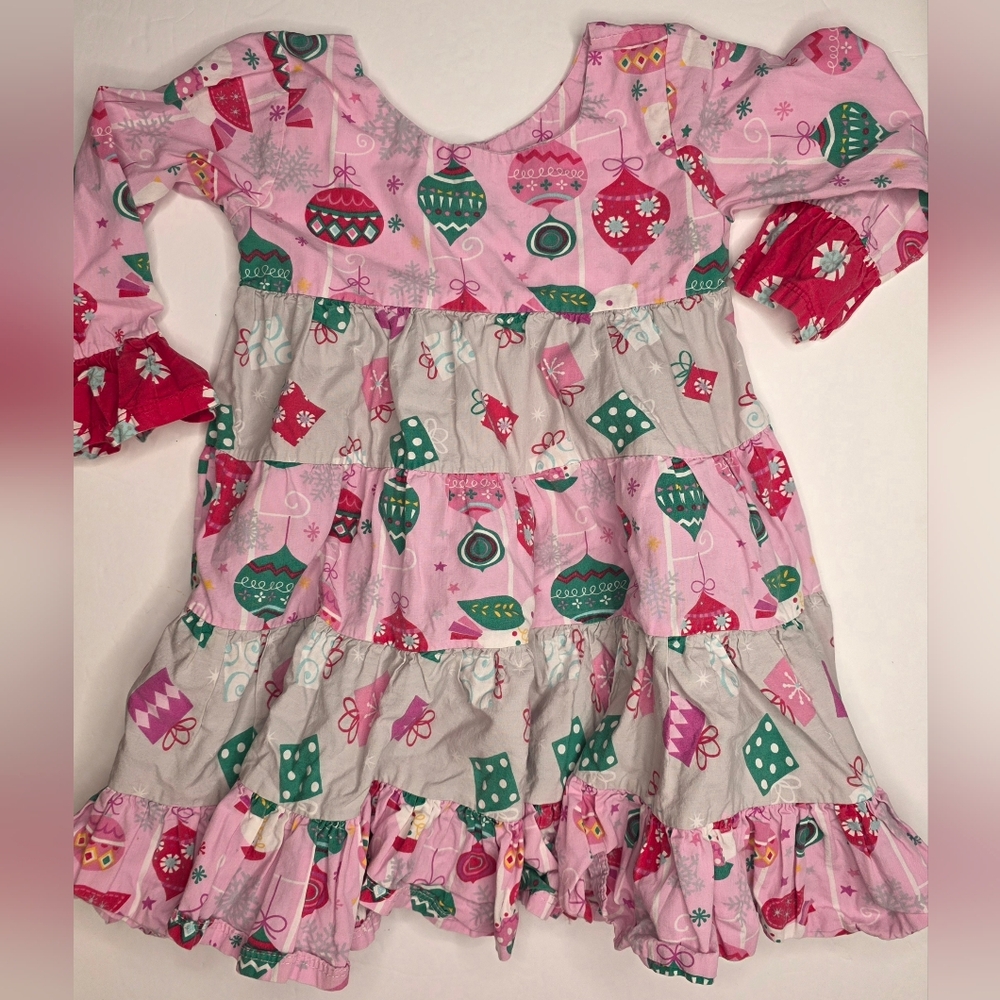 {Jelly The Pug} Pink and Gray Christmas Ornament  Patterned Holiday Twirl Dress